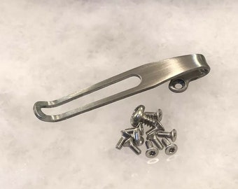 Satin Titanium Deep Pocket Clip & Stainless Screws Set For Ontario Rat 2 Knife