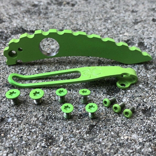 Zombie Green Titanium Spacer Deep Pocket Clip & Screws For Spyderco Manix 2 G10