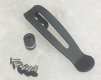 Matte Black Titanium Deep Pocket Clip, Stainless Torx Screws W/Stainless Thumb Stud For Kershaw Bel Air 6105 Knife