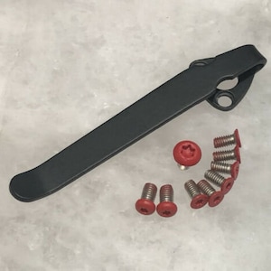 Black Titanium Deep Pocket Clip W/RED Screws For Spyderco Tenacious Resilience