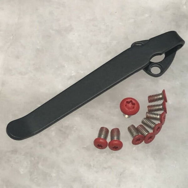 Black Titanium Deep Pocket Clip W/RED Screws For Spyderco Tenacious Resilience