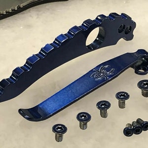 Spyderco Manix 2 G10用ブルーチタンバックスペーサーディープポケットクリップ＆ネジセット