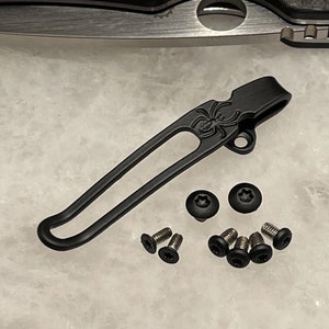 BlacK Titanium Deep Pocket Clip w/ Stainless Screws Set For Spyderco Smock Knife