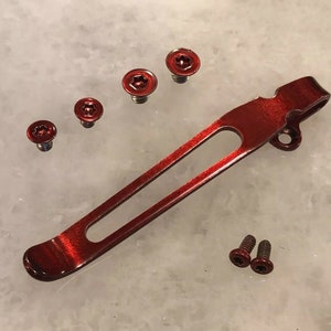 Translucent RED Titanium Deep Carry Pocket Clip & Screws Set For Spyderco Para 3
