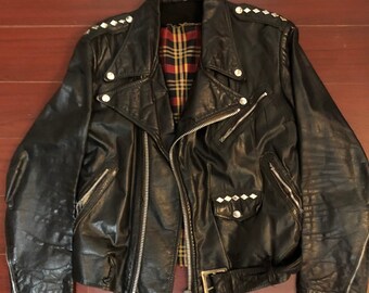 1950s〜60s single leather jacket Vintage 1950s , 60's Leather Biker Motorcycle Jacket Biker