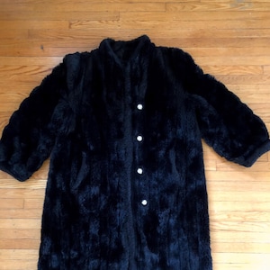 80s Faux fur black full length long vintage coat