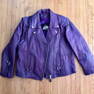 Vintage 90s Y2k Black Purple Leather Armored Padded