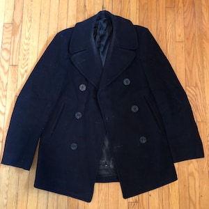 1969 Navy Peacoat Military Vintage Mens Heavy Wool Kersey Overcoat Coat Jacket
