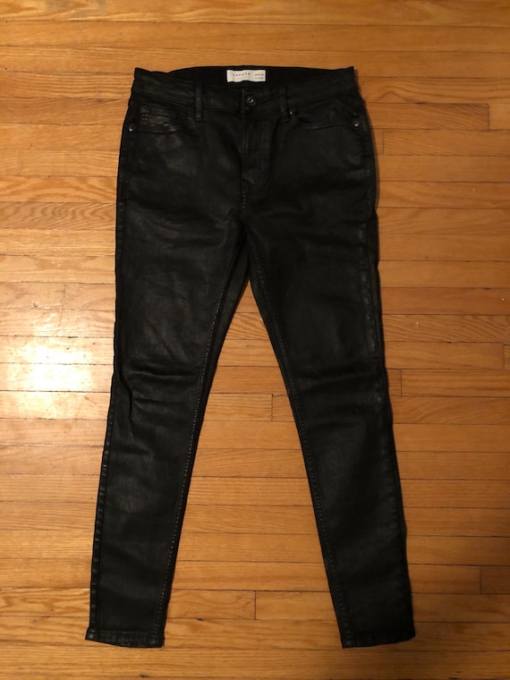 Topman PVC Coated Shiny Black Denim Vintage Skinny Jeans Pants