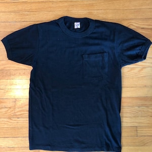 80s Mr. Brief blank black single stitch 50/50 vintage pocket tee shirt Size S
