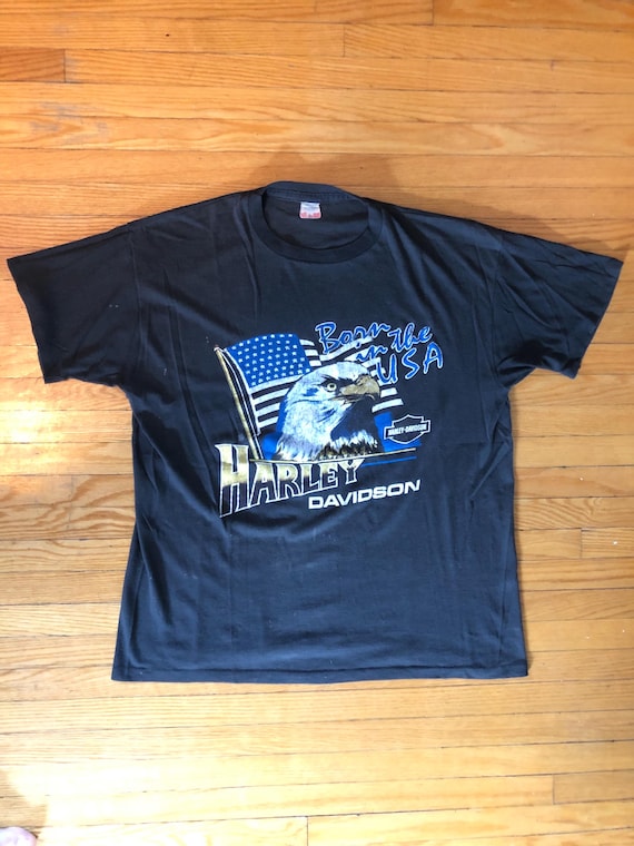 80s Harley Davidson Born in the USA Eagle Vintage Biker Tee - Etsy