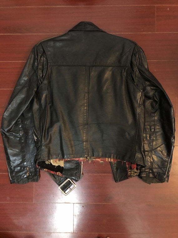 60s Classic Vintage Leather Motorcycle Biker Jacket With Plaid