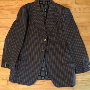 Zwart oranje blauw vintage wollen herenblazer met strepen uit de jaren 40