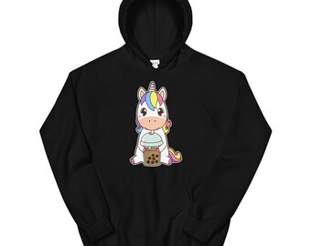 Kawaii Cute Boba Magical Unicorn Animal Lover Asian Food Foodie Classic Bubble Pearl Milk Tea Unisex Hoodie