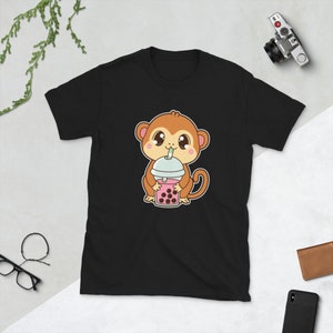 Kawaii Cute Chinese Zodiac Year of the Monkey Asian Food Foodie Strawberry Rose Boba Bubble Pearl Milk Tea Short-Sleeve Unisex T-Shirt