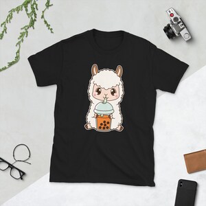 Kawaii Cute Boba Llama Alpaca Sheep Animal Lover Asian Food Foodie Thai Iced Bubble Pearl Milk Tea Short-Sleeve Unisex T-Shirt