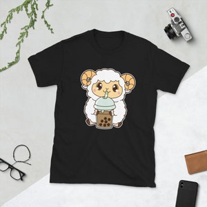 Kawaii Cute Chinese Zodiac Year of the Goat Ram Sheep Asian Food Foodie Classic Boba Bubble Pearl Milk Tea Short-Sleeve Unisex T-Shirt