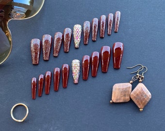 Burgundy Glitter set of press on nails