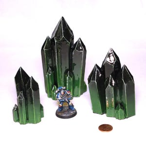 Black/Green Necrotic Crystal Clusters Set | Model Scenery For RPGs & Wargames