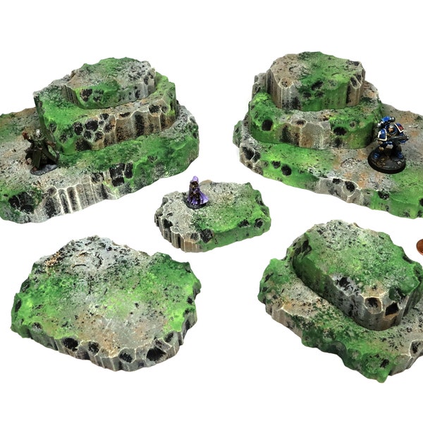 Mossy Stone Rock Stacking Modular Hills Set (Premium Handmade Tabletop Terrain for D&D and Warhammer)