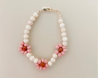 Handmade Beaded Flower Baby Bracelet: Gold Filled, Tarnish Free