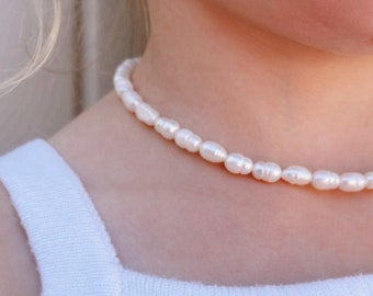 Halsband för sötvattensriska pärlor, flickahalsband, pärlhalsband, AAA-pärlor, specialdesignat pärlhalsband