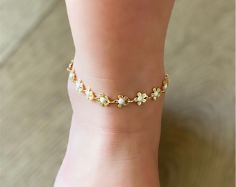 Baby anklet, girl flower anklet, Kids Anklet-Gold Anklet-Chain Anklet-Anklet for Women-Toddler Anklet-Anklet,Toddler Jewelry,Baby Jewelry