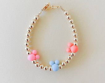 Baby bracelet-Mickey mouse - pastel beads- gold filled beads- Disney bracelets- toddler bracelet- hypoallergenic- mom and me bracelets