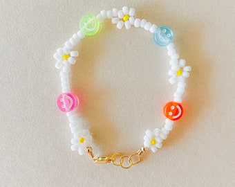 Kid bracelets- little girl bracelets- smiley face bracelet- daisy flower bracelet- fits for girls- summer gifts- birthday gifts for girls