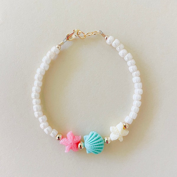 Baby bracelet- seashell- ocean bracelet- starfish bracelet- ocean beads- aquatic bracelet- gold filled bracelet- girl bracelet-