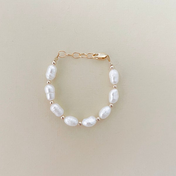 Pearl and gold- rice pearls- 14k gold filled bracelet- pearl bracelet- baby pearl bracelet- girl pearl bracelet