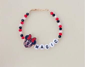 Pulsera mágica Minnie, pulsera de ratón, pulsera de bebé, pulseras de niña, mamá y yo, pulsera de vacaciones, pulsera de ratón con cuentas