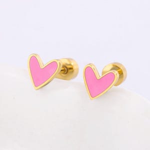 pink heart screwback earrings, pink earrings, baby earrings, girl earrings, mom and me accessories