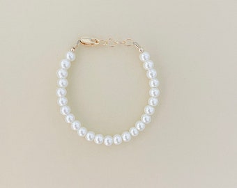 Bracelet bébé perlé-perles d'eau douce-or rempli-personnalisé-souvenir bébé-cadeau nouveau-né bébé fille-cadeau baby shower/fausses perles