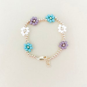 14k gold filled rainbow daisy bracelet- daisy flower- flower bracelets- gifts for kids- mom and baby gift- baby bracelets