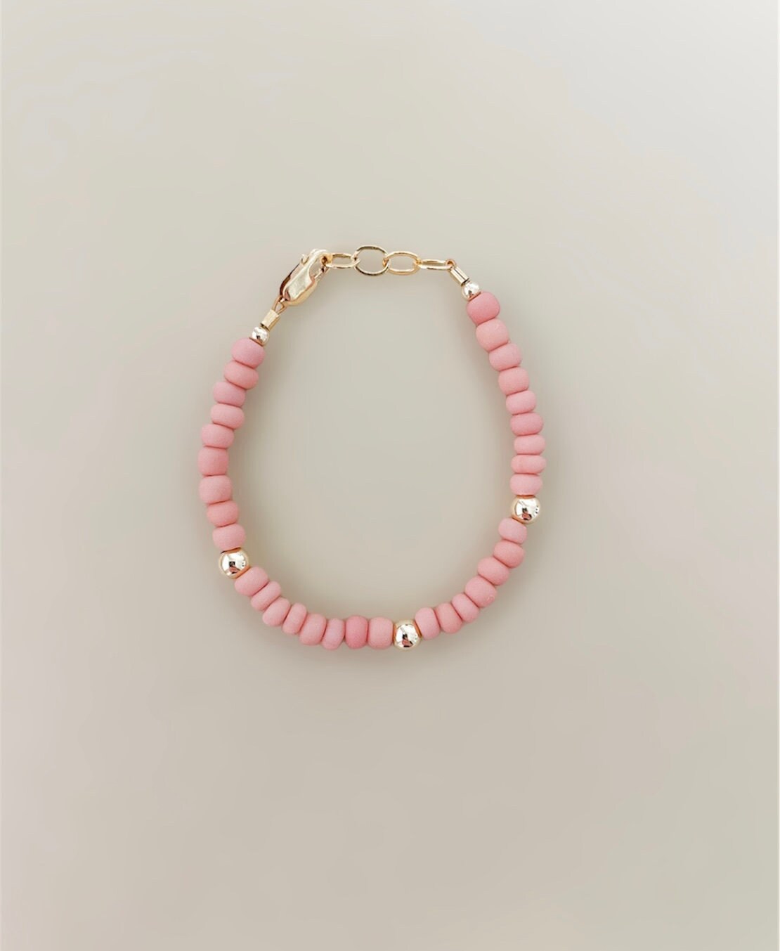 Baby bracelet- pink beaded bracelet- girl bracelet- mom and me- 14k gold filled bracelet- handmade bracelet- baby girl gifts- waterproof