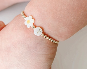 Baby bracelet- gold petal initial bracelet- initial bracelet- custom baby bracelet- mom and me