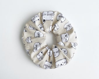 Kitty Cat Print Hair Scrunchie, Cotton Scrunchies, Fabric Hair Elastics, Hair Accessories Scrunchy, Soft Scrunchie, Hair Accessory Ties