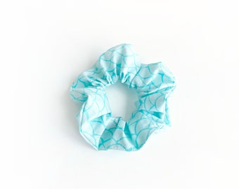 Mermaid Print Hair Scrunchie, Cotton Scrunchies, Fabric Hair Elastics, Turquoise Hair Accessories, Mermaid Fish Scales, Hair Accessory Ties