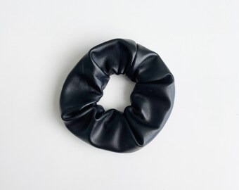 Vegan Leather Black Hair Scrunchie, Pleather Scrunchies, Edgy Hair Elastics, Goth Scrunchy, Soft Scrunchie, Hair Ties