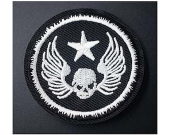 Illicit Martin Wing Skull Dagger Patch Biker Death Embroidered Iron On Applique