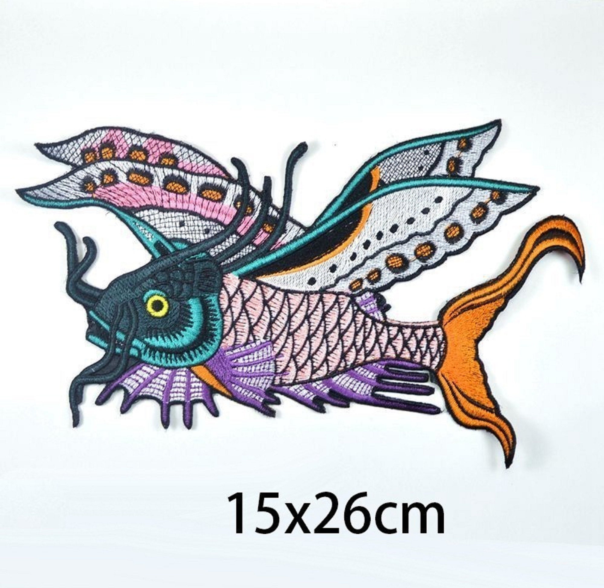 Flying Fish Ironon Patch Japanese Koi Wing Wings Fly Large Etsy