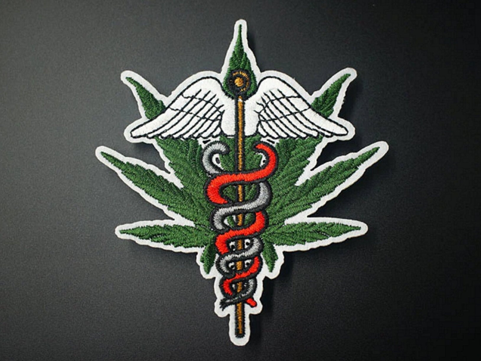 Medical Marijuana IronOn Patch Caduceus Medicine Symbol Pot Etsy