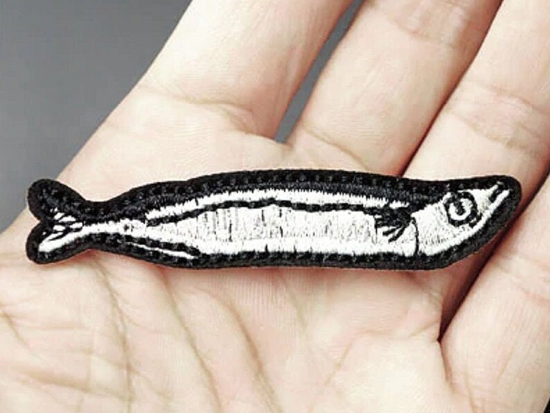 Sardine Iron-On Patch Fish Anchovy Anchovies Herring Pilchard Smelt Sprat Can
