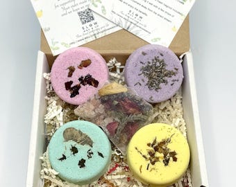 Aromatherapy Essential Oil Organic Dried Botanical Shower Steamer/Fizzy Gift Set of 5, Home Spa, Self Care, Stress Relief, Free Mash Bags