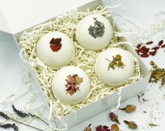 Aromatherapy Essential Oil Organic Dried Botanical Bath Bomb, Floral Herbal Bath Fizzy Gift Set of 4