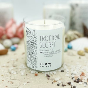 Aroma Vegan Soy Wax Essential Oil Candle, &#39;Tropical Secret&#39;, Spring Summer Floral Herbal Scent, 10oz 8oz 3.2oz