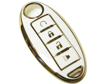 Nissan TPU Plastic Keyless Entry Key Fob Remote White Gold Cover for Titan Frontier Rogue kicks Murano Pathfinder with Engine Start
