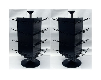 Qty Two - 3 Sided Black Plastic Countertop Pegboard Spinner Vendor Display Rack w/Hooks #ctd72black