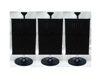 Qty Three - 2 Sided Black Plastic Countertop Pegboard Spinner Vendor Display Rack w/Hooks #ctd48black